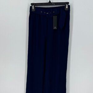 Women's Lulu's Modern Feeling Navy Blue Belted High-Waisted Wide-Leg Pants XS